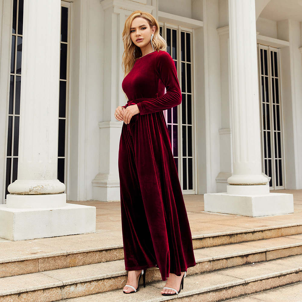 Elegant Velvet Maxi Dress - Autumn Winter Long Sleeve Floor Length Evening Gown